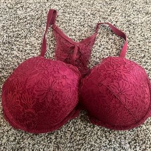 Lacey Maroon gold front clasp bra